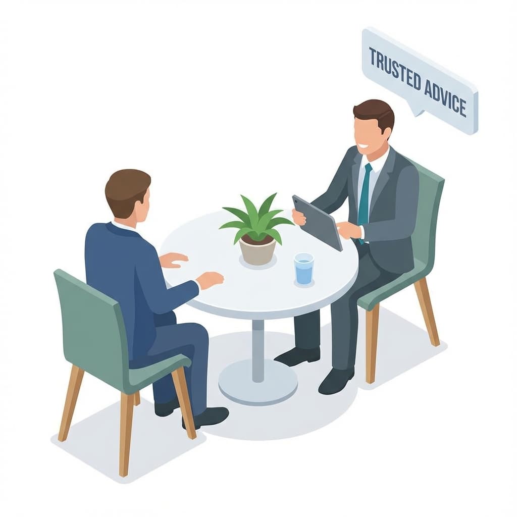 保険相談をするアドバイザーと顧客のイラスト