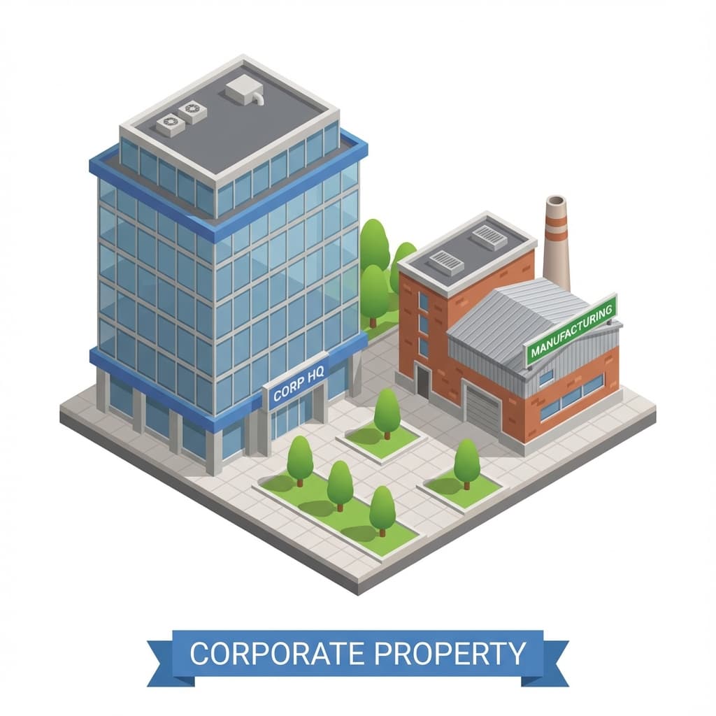 オフィスビルと工場のイラスト