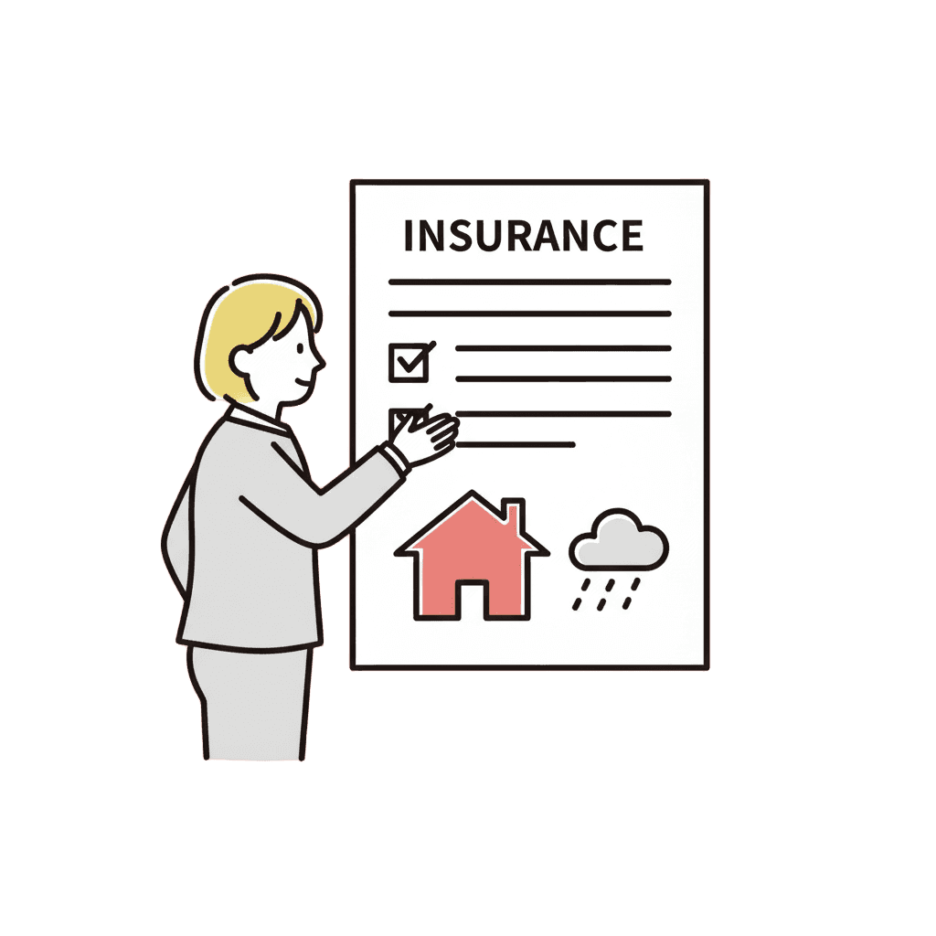 住宅の見取り図と家族を描いたイラスト