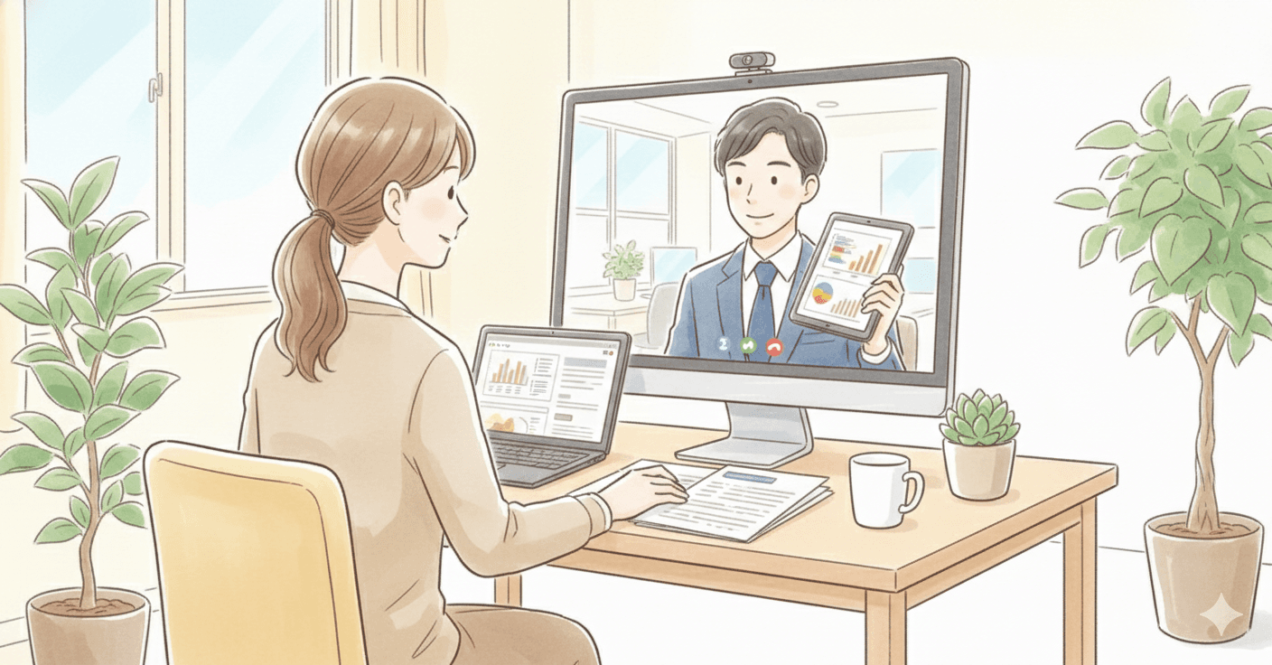 オンライン相談をしているイラスト