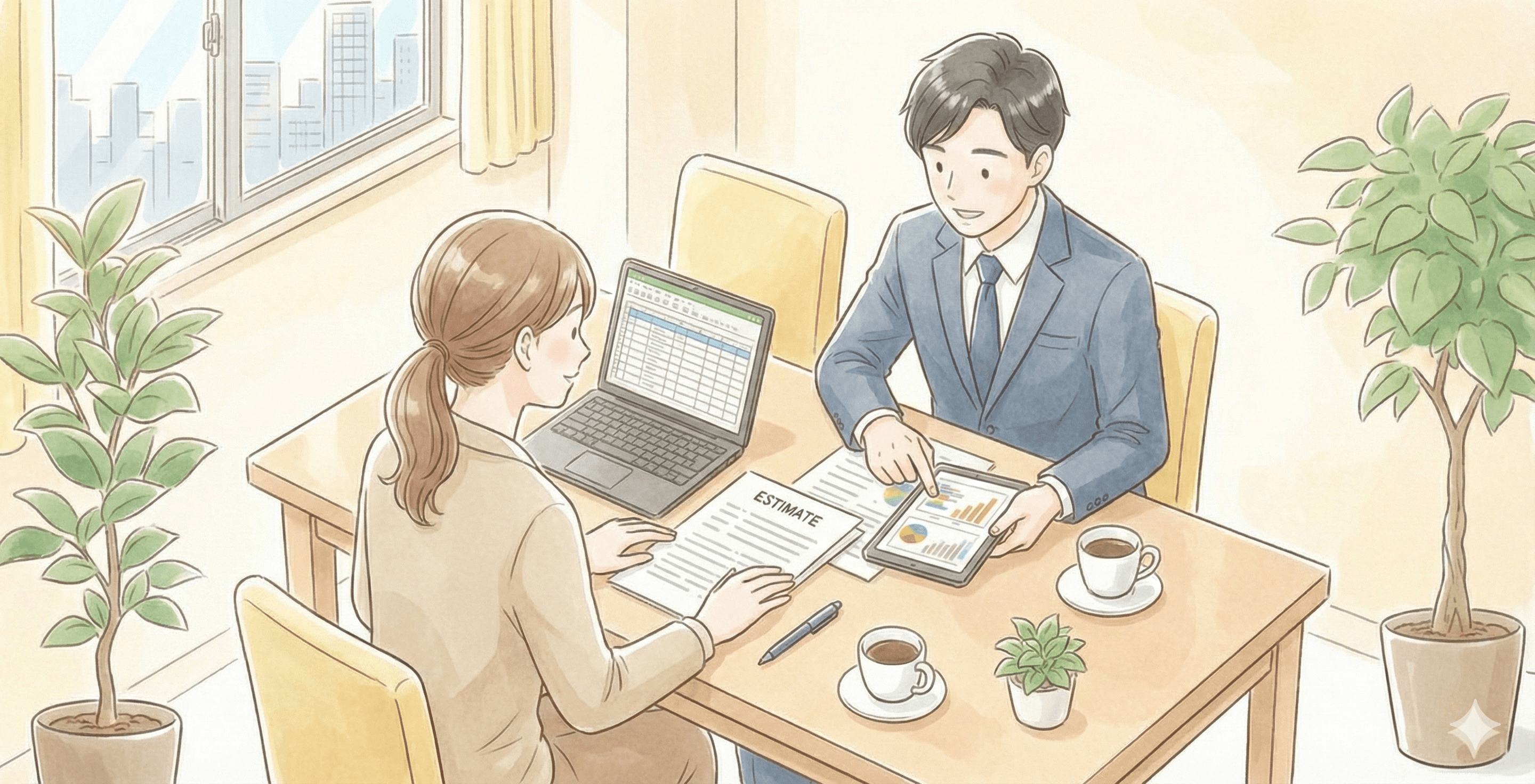 見積もり依頼の内容を整理するイラスト