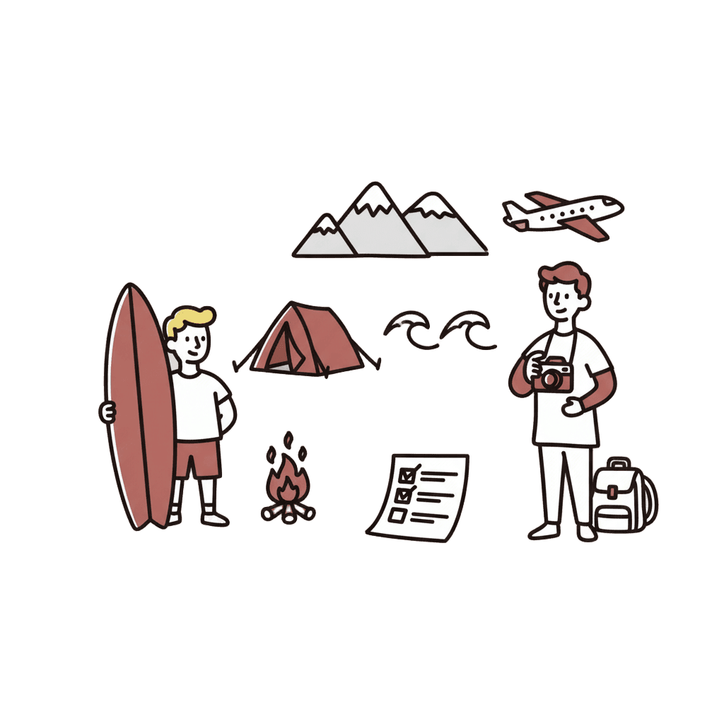 旅行を楽しむ夫婦のイラスト